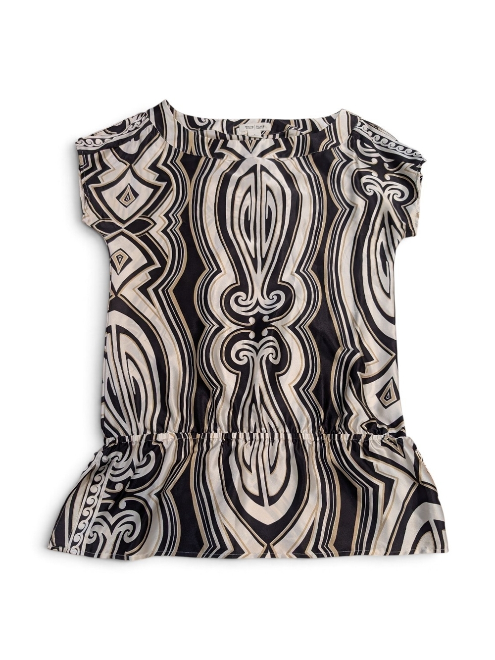 White House Black Market Black & Cream Geometric Peplum Top